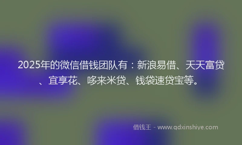 2025年的微信借钱团队有：新浪易借、天天富贷、宜享花、哆来米贷、钱袋速贷宝等。