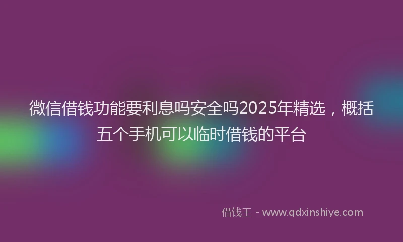 微信借钱功能要利息吗安全吗2025年精选，概括五个手机可以临时借钱的平台