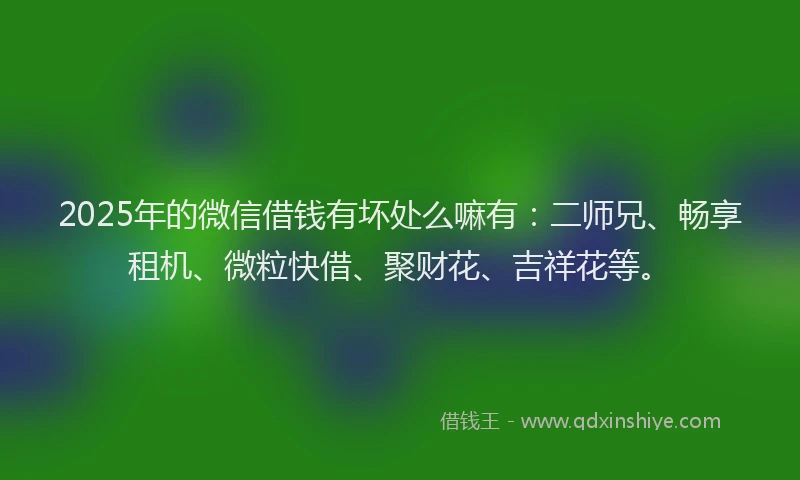 2025年的微信借钱有坏处么嘛有：二师兄、畅享租机、微粒快借、聚财花、吉祥花等。