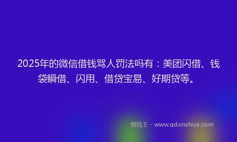 2025年的微信借钱骂人罚法吗有：美团闪借、钱袋瞬借、闪用、借贷宝易、好期贷等。