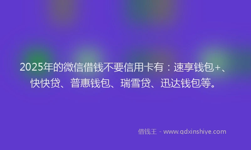 2025年的微信借钱不要信用卡有：速享钱包+、快快贷、普惠钱包、瑞雪贷、迅达钱包等。