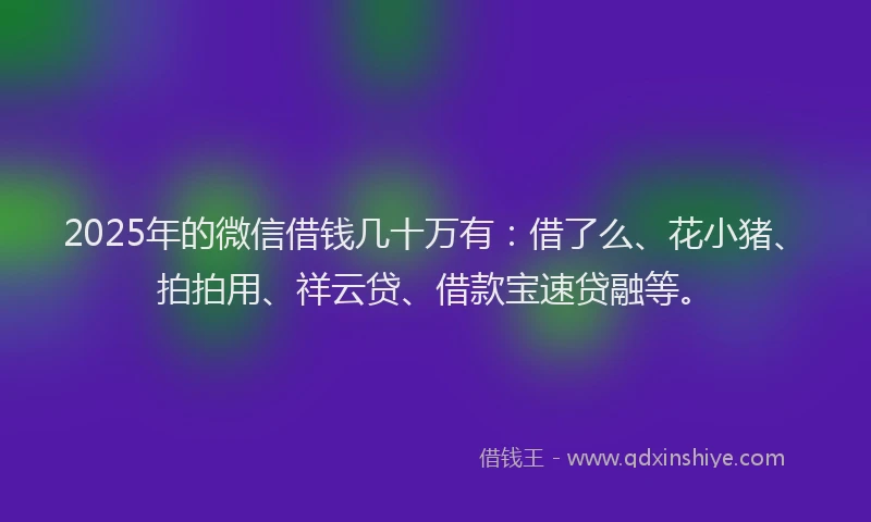 2025年的微信借钱几十万有：借了么、花小猪、拍拍用、祥云贷、借款宝速贷融等。