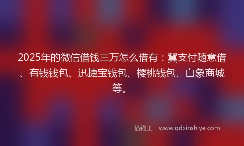 2025年的微信借钱三万怎么借有：翼支付随意借、有钱钱包、迅捷宝钱包、樱桃钱包、白象商城等。