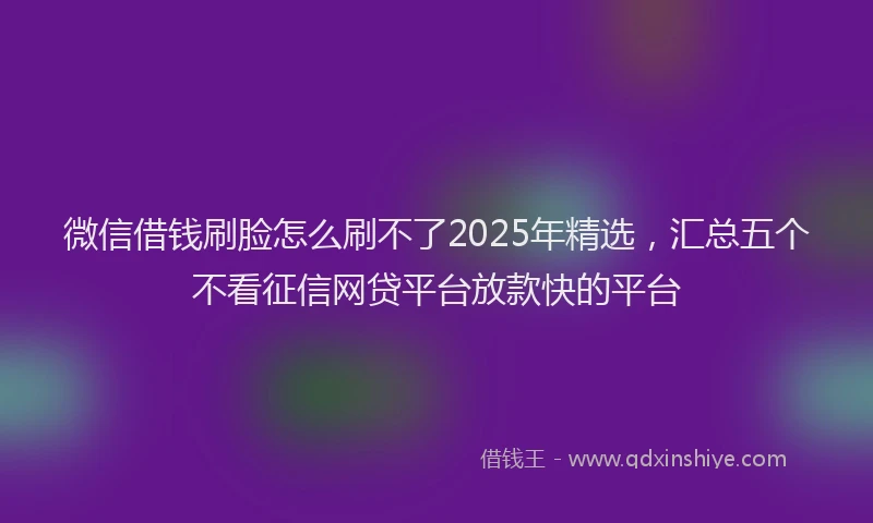 微信借钱刷脸怎么刷不了2025年精选，汇总五个不看征信网贷平台放款快的平台