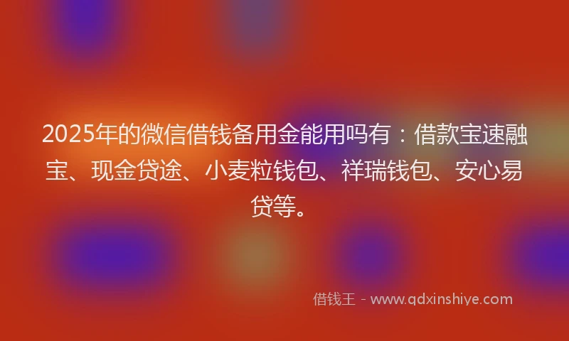 2025年的微信借钱备用金能用吗有：借款宝速融宝、现金贷途、小麦粒钱包、祥瑞钱包、安心易贷等。