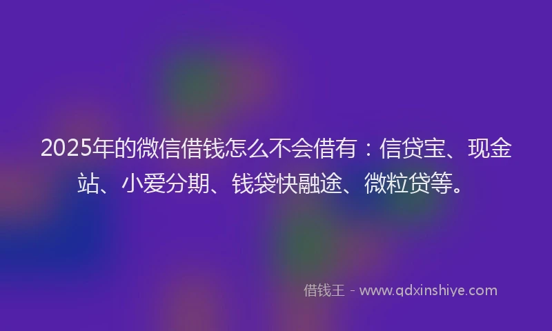 2025年的微信借钱怎么不会借有：信贷宝、现金站、小爱分期、钱袋快融途、微粒贷等。
