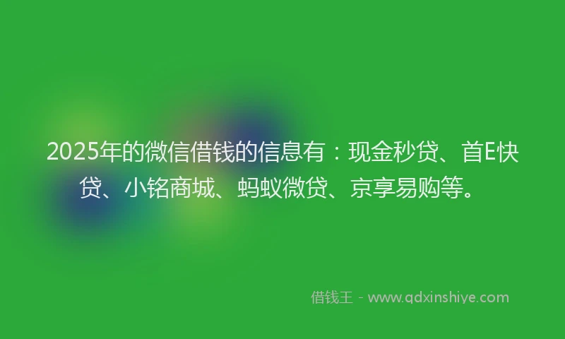 2025年的微信借钱的信息有：现金秒贷、首E快贷、小铭商城、蚂蚁微贷、京享易购等。