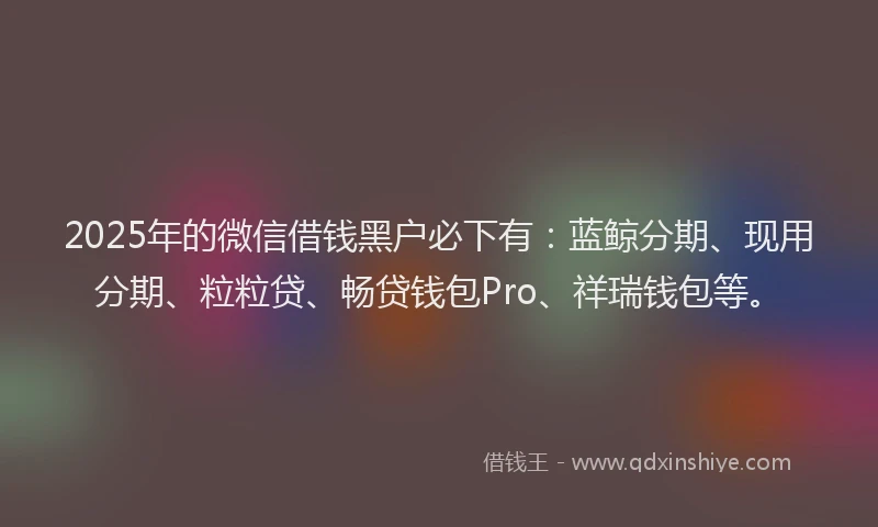 2025年的微信借钱黑户必下有：蓝鲸分期、现用分期、粒粒贷、畅贷钱包Pro、祥瑞钱包等。