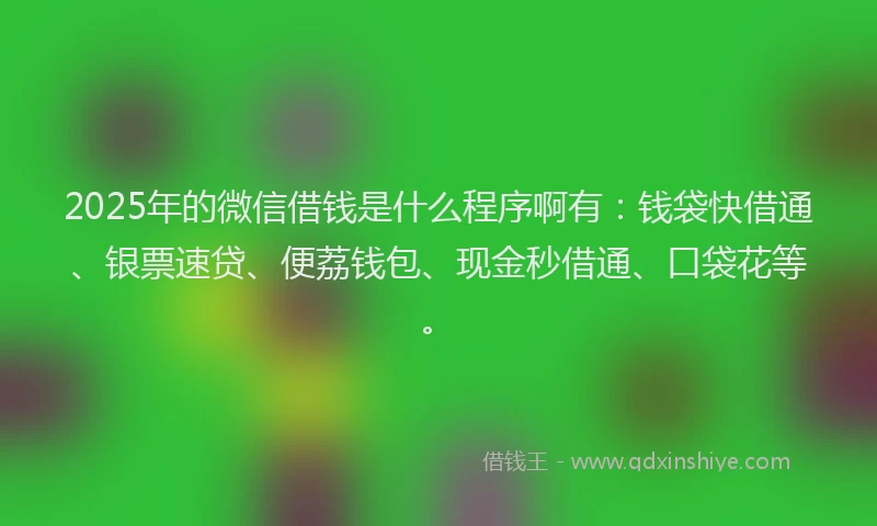 2025年的微信借钱是什么程序啊有：钱袋快借通、银票速贷、便荔钱包、现金秒借通、口袋花等。