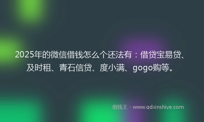 2025年的微信借钱怎么个还法有：借贷宝易贷、及时租、青石信贷、度小满、gogo购等。