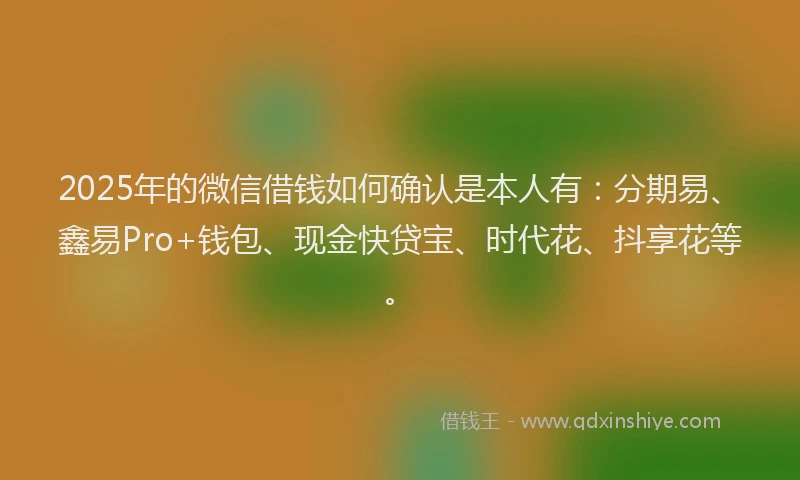 2025年的微信借钱如何确认是本人有：分期易、鑫易Pro+钱包、现金快贷宝、时代花、抖享花等。