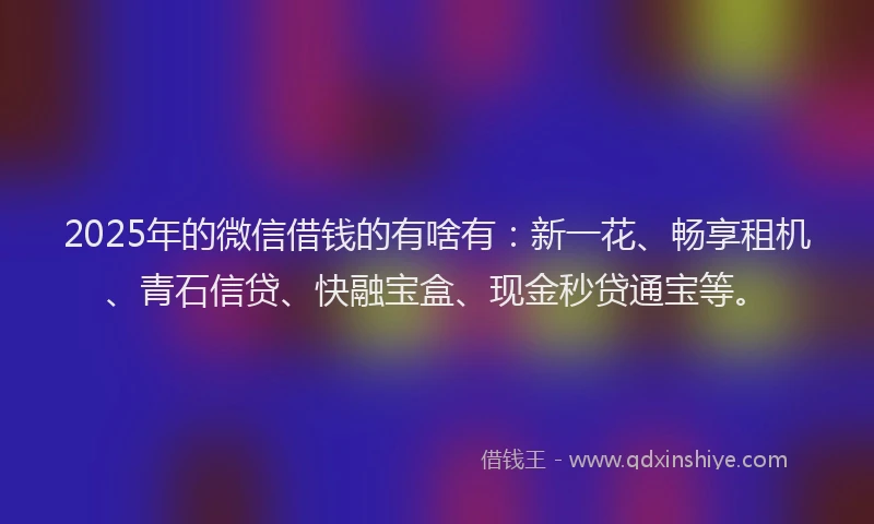 2025年的微信借钱的有啥有：新一花、畅享租机、青石信贷、快融宝盒、现金秒贷通宝等。