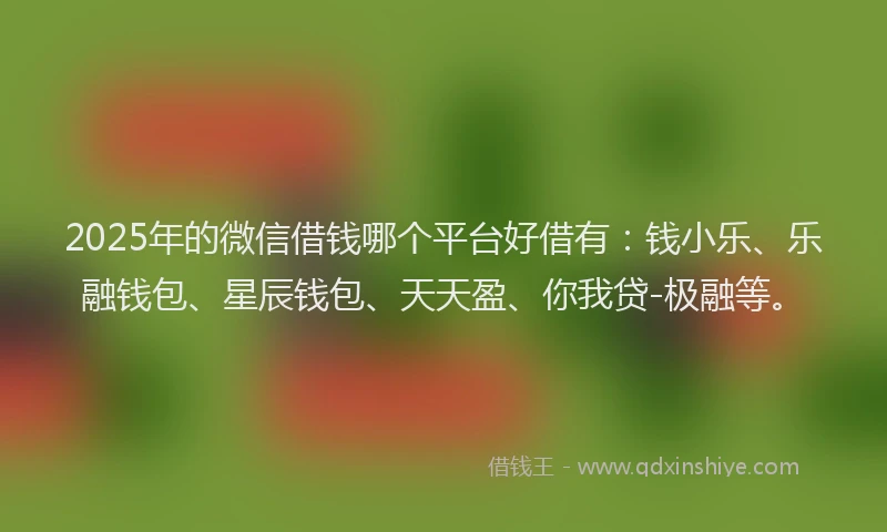 2025年的微信借钱哪个平台好借有：钱小乐、乐融钱包、星辰钱包、天天盈、你我贷-极融等。