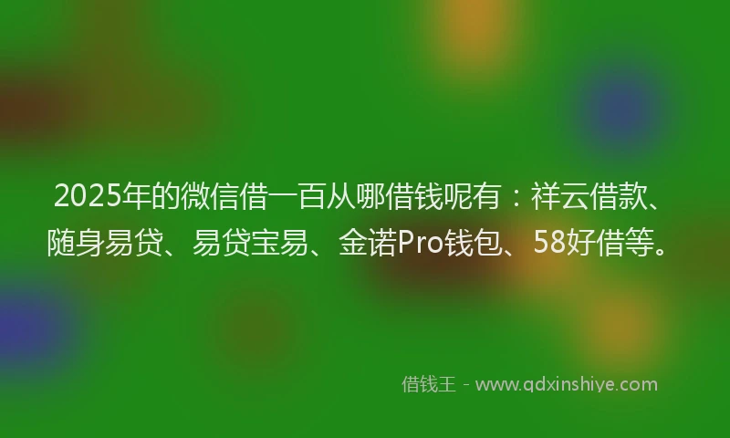 2025年的微信借一百从哪借钱呢有：祥云借款、随身易贷、易贷宝易、金诺Pro钱包、58好借等。