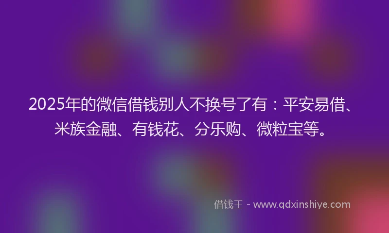 2025年的微信借钱别人不换号了有：平安易借、米族金融、有钱花、分乐购、微粒宝等。