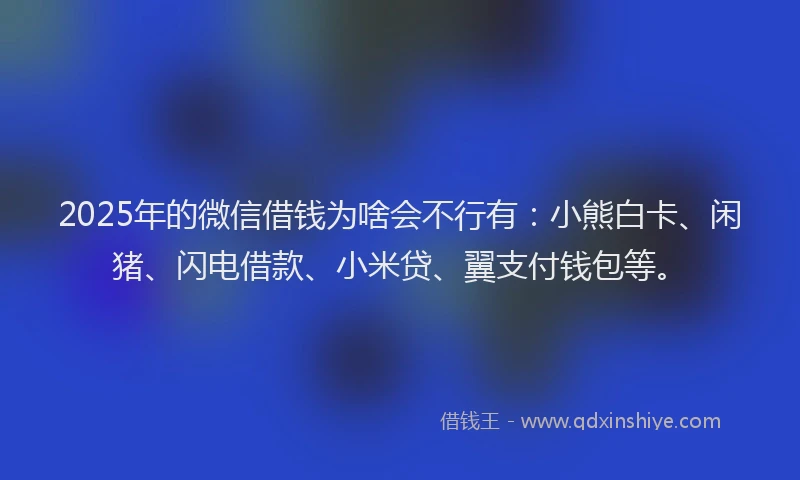 2025年的微信借钱为啥会不行有：小熊白卡、闲猪、闪电借款、小米贷、翼支付钱包等。