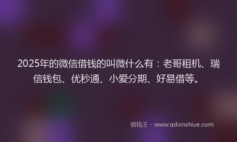 2025年的微信借钱的叫微什么有：老哥租机、瑞信钱包、优秒通、小爱分期、好易借等。