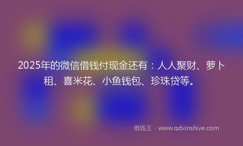 2025年的微信借钱付现金还有：人人聚财、萝卜租、喜米花、小鱼钱包、珍珠贷等。
