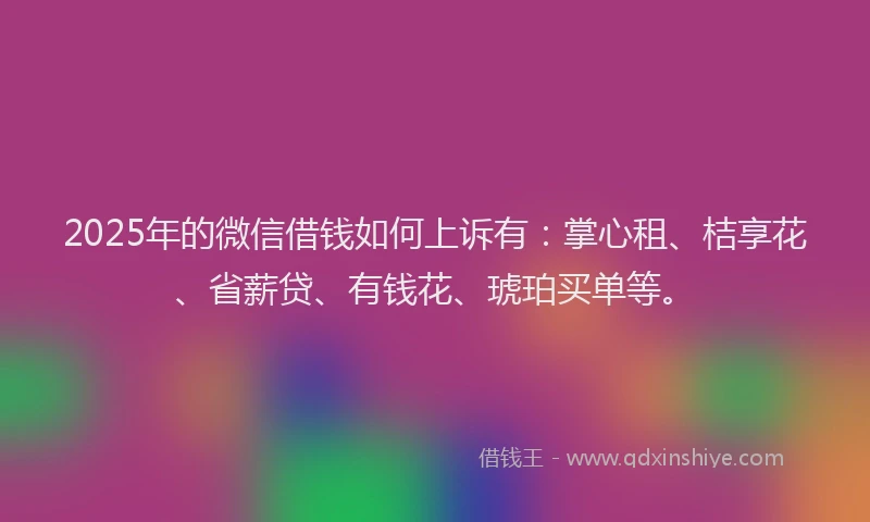 2025年的微信借钱如何上诉有：掌心租、桔享花、省薪贷、有钱花、琥珀买单等。