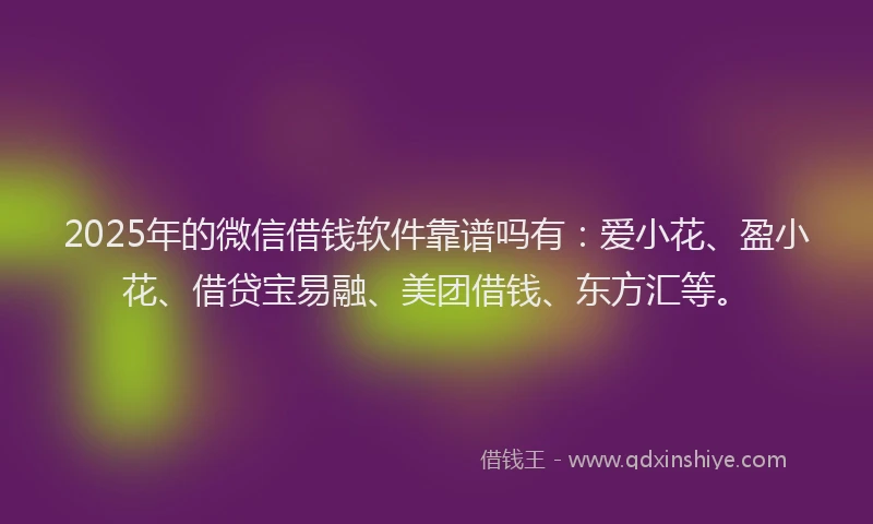 2025年的微信借钱软件靠谱吗有：爱小花、盈小花、借贷宝易融、美团借钱、东方汇等。