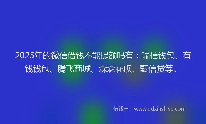 2025年的微信借钱不能提额吗有：瑞信钱包、有钱钱包、腾飞商城、森森花呗、甄信贷等。