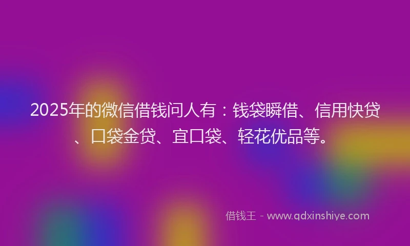 2025年的微信借钱问人有：钱袋瞬借、信用快贷、口袋金贷、宜口袋、轻花优品等。