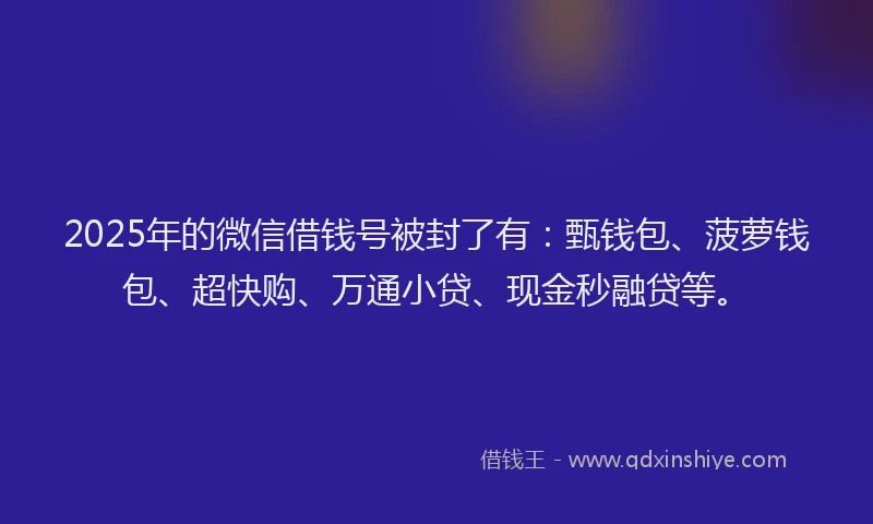 2025年的微信借钱号被封了有：甄钱包、菠萝钱包、超快购、万通小贷、现金秒融贷等。