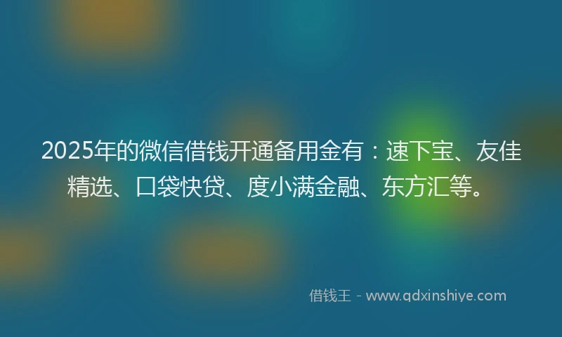 2025年的微信借钱开通备用金有：速下宝、友佳精选、口袋快贷、度小满金融、东方汇等。