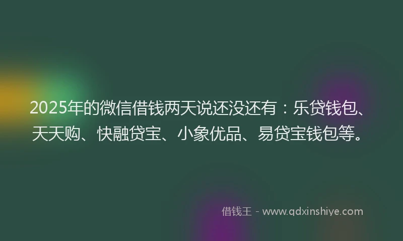 2025年的微信借钱两天说还没还有：乐贷钱包、天天购、快融贷宝、小象优品、易贷宝钱包等。