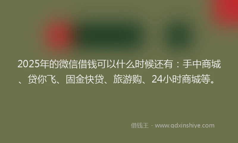 2025年的微信借钱可以什么时候还有：手中商城、贷你飞、固金快贷、旅游购、24小时商城等。