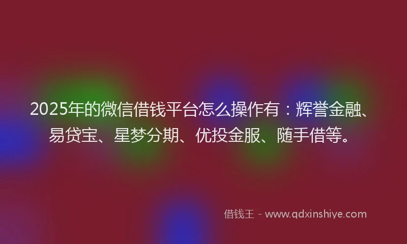 2025年的微信借钱平台怎么操作有：辉誉金融、易贷宝、星梦分期、优投金服、随手借等。