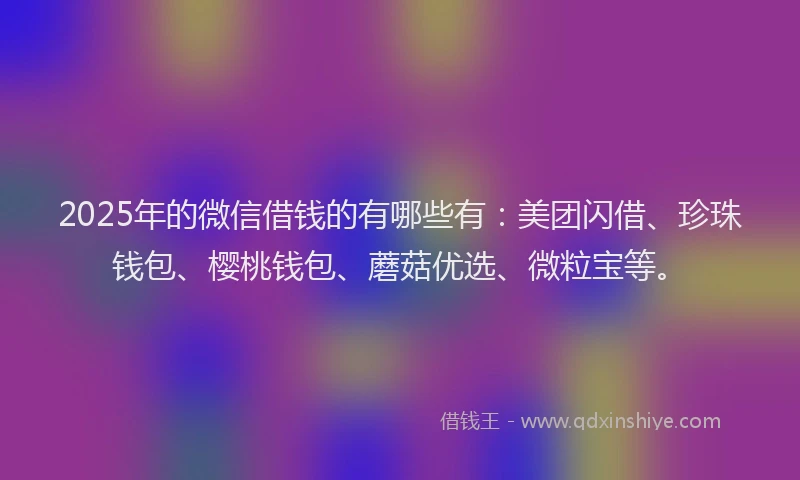 2025年的微信借钱的有哪些有：美团闪借、珍珠钱包、樱桃钱包、蘑菇优选、微粒宝等。