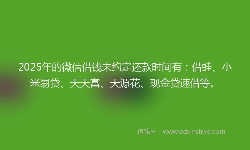 2025年的微信借钱未约定还款时间有：借蛙、小米易贷、天天富、天源花、现金贷速借等。