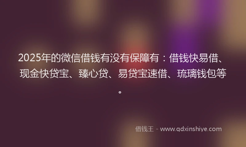 2025年的微信借钱有没有保障有：借钱快易借、现金快贷宝、臻心贷、易贷宝速借、琉璃钱包等。
