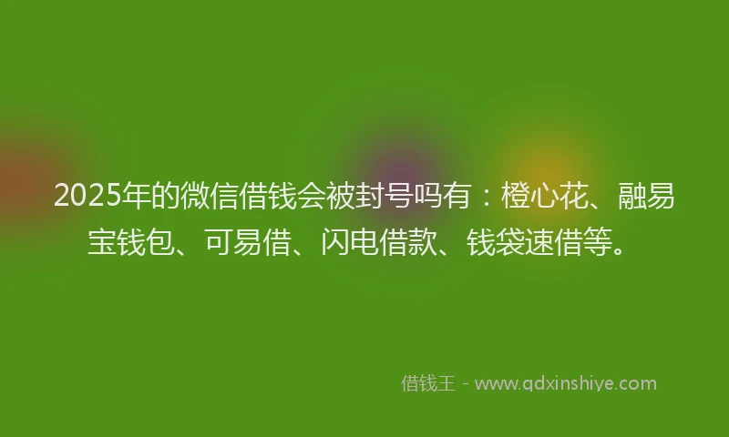 2025年的微信借钱会被封号吗有：橙心花、融易宝钱包、可易借、闪电借款、钱袋速借等。
