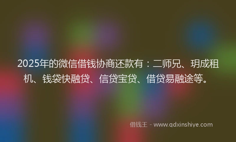 2025年的微信借钱协商还款有：二师兄、玥成租机、钱袋快融贷、信贷宝贷、借贷易融途等。