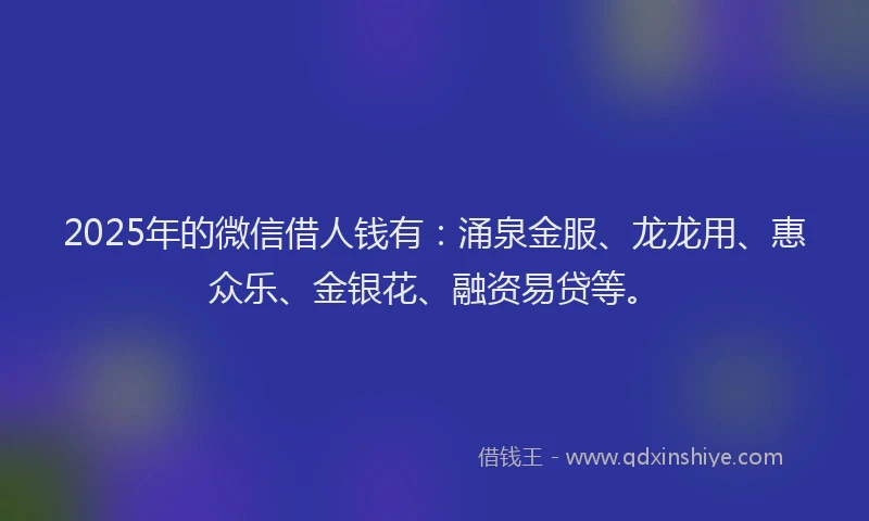 2025年的微信借人钱有：涌泉金服、龙龙用、惠众乐、金银花、融资易贷等。