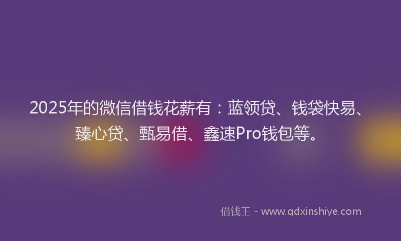 2025年的微信借钱花薪有：蓝领贷、钱袋快易、臻心贷、甄易借、鑫速Pro钱包等。