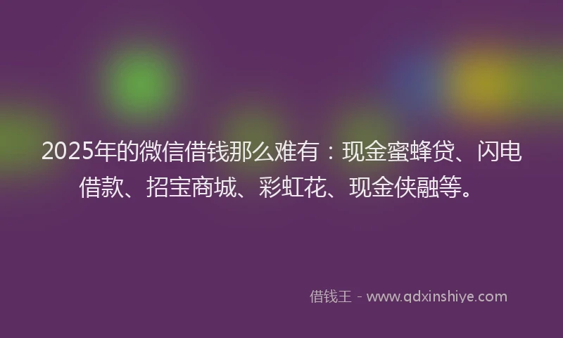 2025年的微信借钱那么难有：现金蜜蜂贷、闪电借款、招宝商城、彩虹花、现金侠融等。