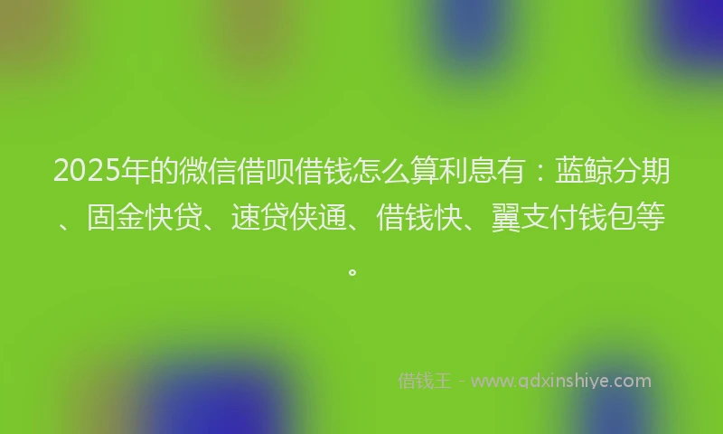 2025年的微信借呗借钱怎么算利息有：蓝鲸分期、固金快贷、速贷侠通、借钱快、翼支付钱包等。
