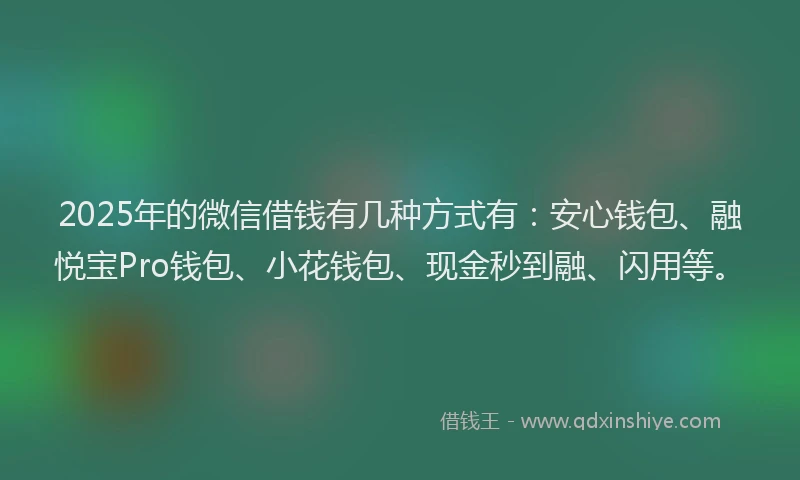 2025年的微信借钱有几种方式有：安心钱包、融悦宝Pro钱包、小花钱包、现金秒到融、闪用等。