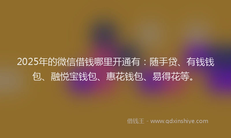 2025年的微信借钱哪里开通有：随手贷、有钱钱包、融悦宝钱包、惠花钱包、易得花等。