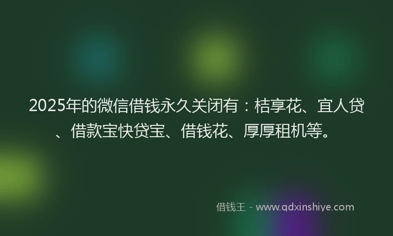 2025年的微信借钱永久关闭有：桔享花、宜人贷、借款宝快贷宝、借钱花、厚厚租机等。