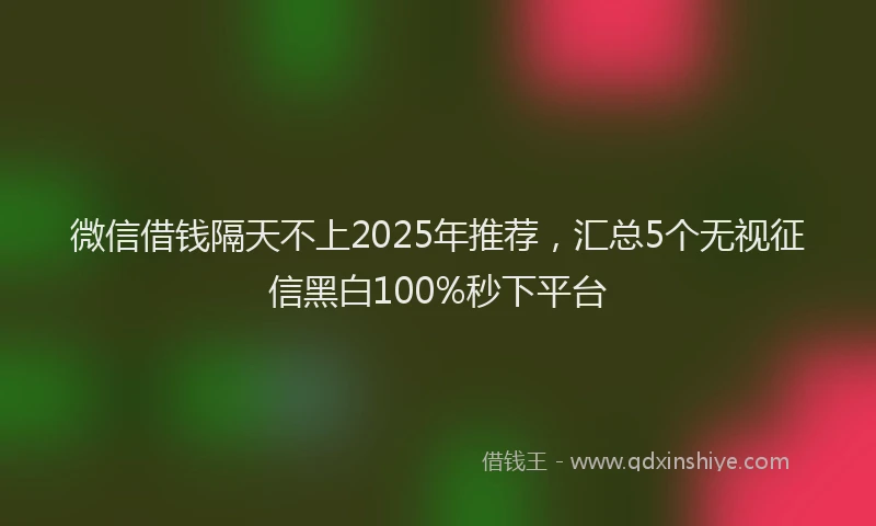 微信借钱隔天不上2025年推荐，汇总5个无视征信黑白100%秒下平台