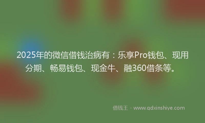 2025年的微信借钱治病有：乐享Pro钱包、现用分期、畅易钱包、现金牛、融360借条等。