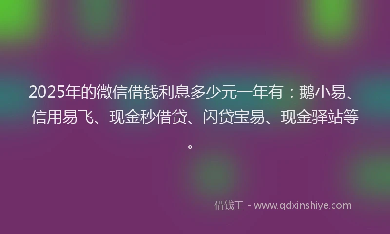 2025年的微信借钱利息多少元一年有：鹅小易、信用易飞、现金秒借贷、闪贷宝易、现金驿站等。
