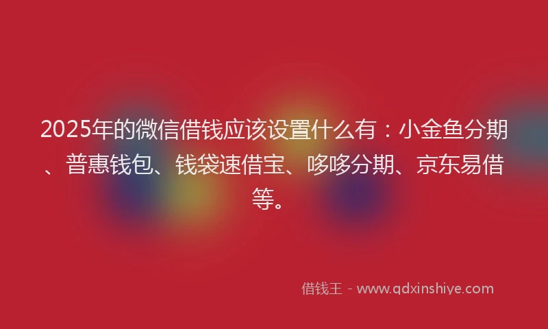 2025年的微信借钱应该设置什么有：小金鱼分期、普惠钱包、钱袋速借宝、哆哆分期、京东易借等。