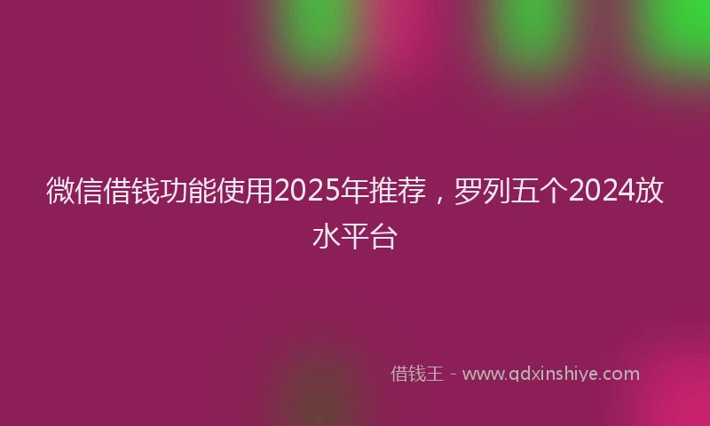 微信借钱功能使用2025年推荐，罗列五个2024放水平台