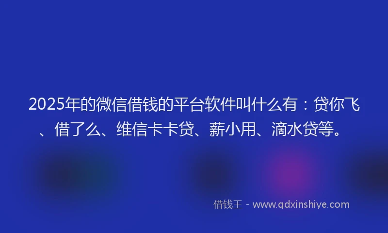 2025年的微信借钱的平台软件叫什么有：贷你飞、借了么、维信卡卡贷、薪小用、滴水贷等。