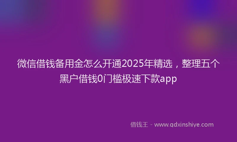 微信借钱备用金怎么开通2025年精选，整理五个黑户借钱0门槛极速下款app
